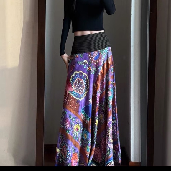Colorful Bohemian Maxi Skirt S - Picture 2 of 10
